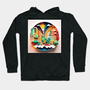 3D Effect Papercut Art - Cityscape Scene Hoodie